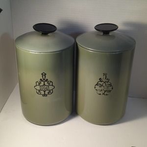 West Bend Green Ombre Aluminum Lot of 2  Mid Century Aluminum Canisters With Lid